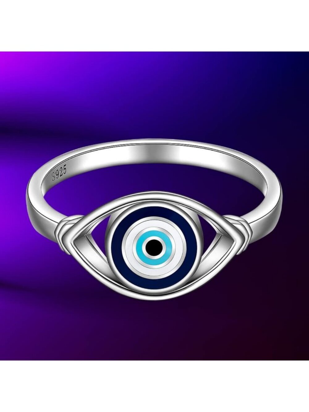 Sterling Silver Evil Eye Ring for Women - Blue Spiritual Turkish Jewelry, Sizes - Picture 4 of 8